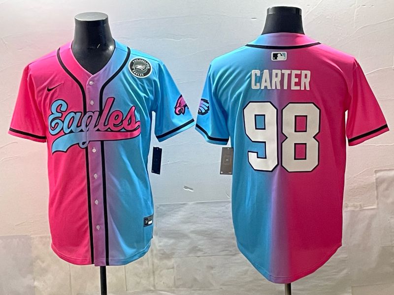 Men 2025 Philadelphia Eagles #98 Carter Blue pink Nike Limited NFL Jersey style 09